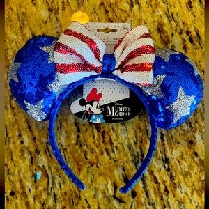 COPY - DISNEY Metallic Sequined Patriotic Minnie Mouse Ears Red White and Blue …